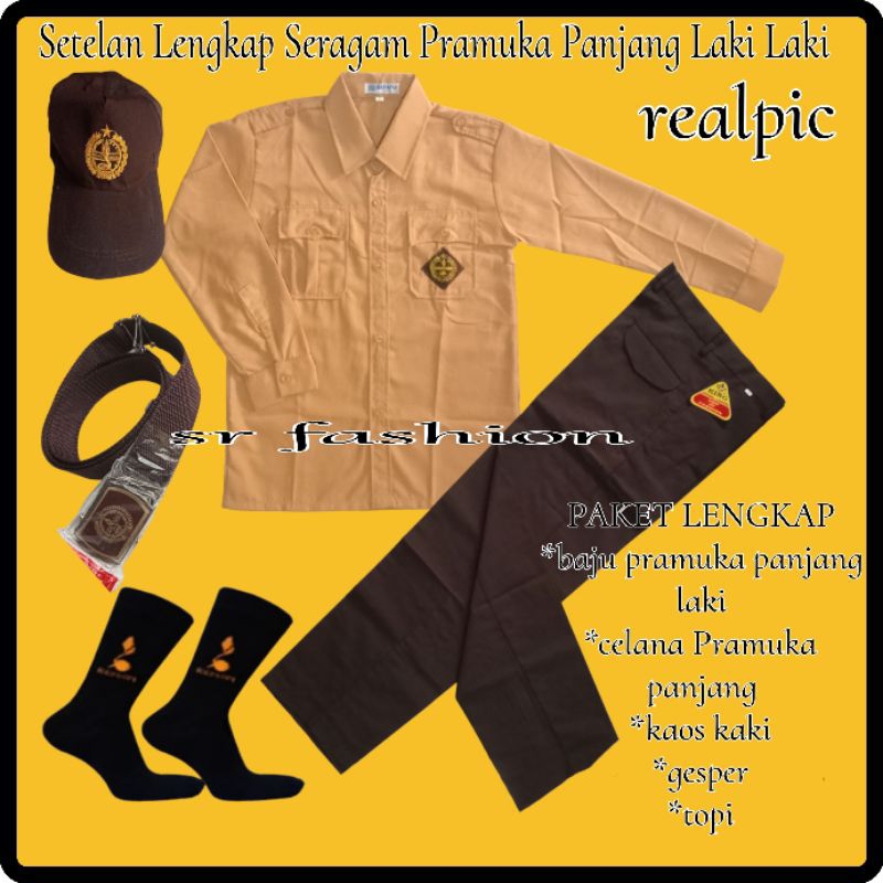 Setelan Lengkap Seragam Pramuka SMP SMA Laki Laki Baju Panjang
