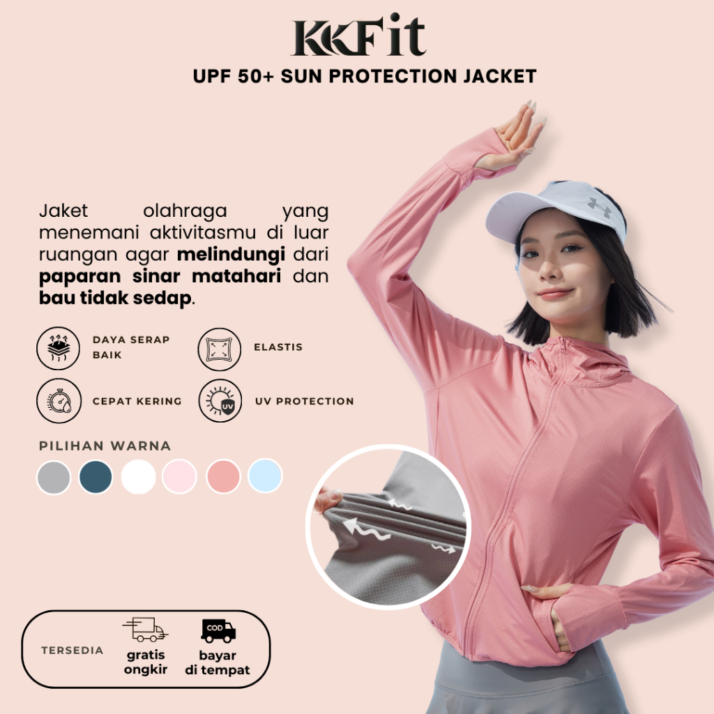 	 KKFIT Jaket Olahraga Wanita Jaket Anti UV Breathable Comfortable UPF50 +	