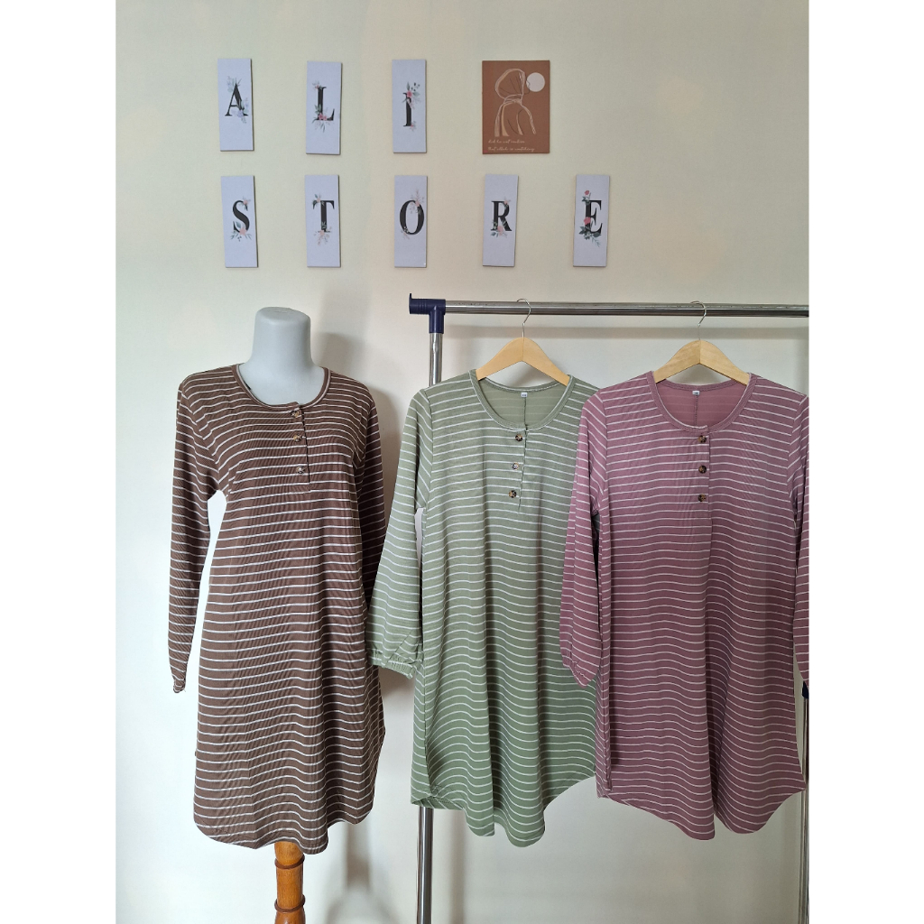 Tunik Panjang Bahan Spandek Rayon/ Tunik Motif Garis Garis Panjang