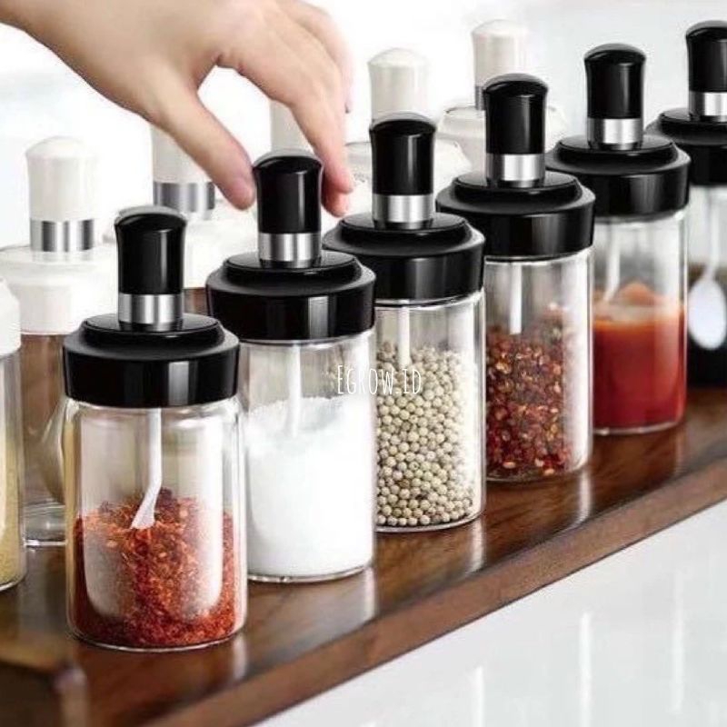 Botol bumbu kaca serbaguna botol dapur mini toples bumbu dapur tempat bumbu wadah bumbu