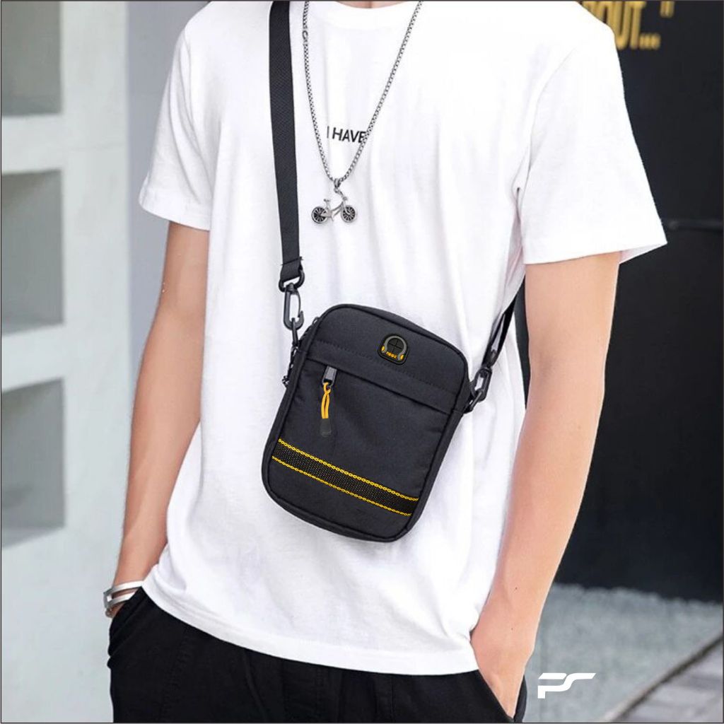 Tas Selempang Pria Kasual Hitam PEGE Alton Sling Bag Bahu Model Simpel - PG 8992