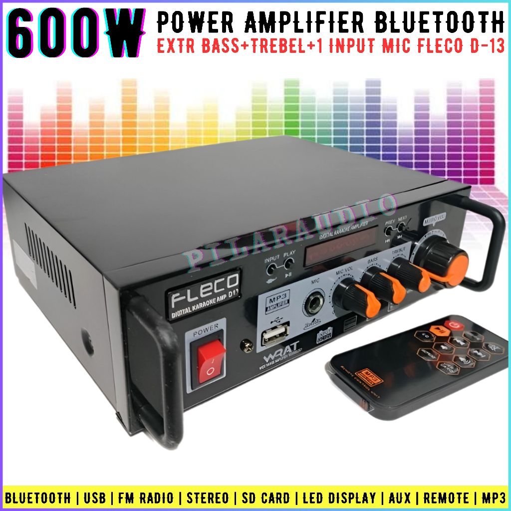 Power Amplifier Bluetooth FLECO Karaoke D13 600W Stereo+MP3 Player Radio FM TF Card USB BT AUX | amp