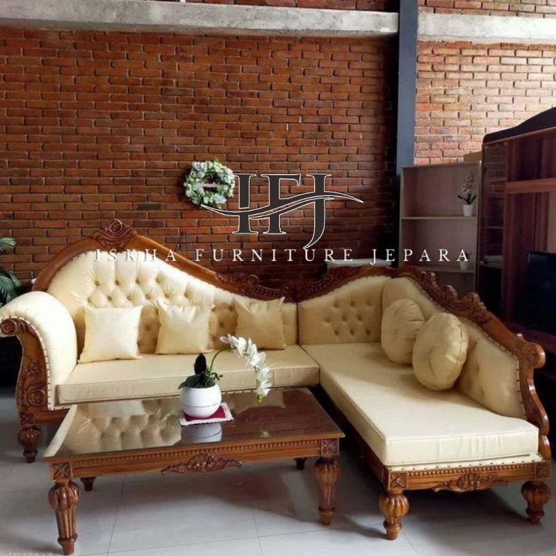 SOFA TAMU LETER L UKIR JATI_SOFA TAMU BUSA JEPARA_SOFA TAMU KAYU JATI
