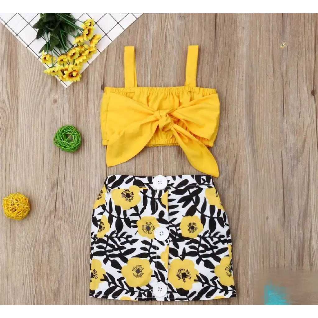 setelan kuning bunga2 rok kuning import
