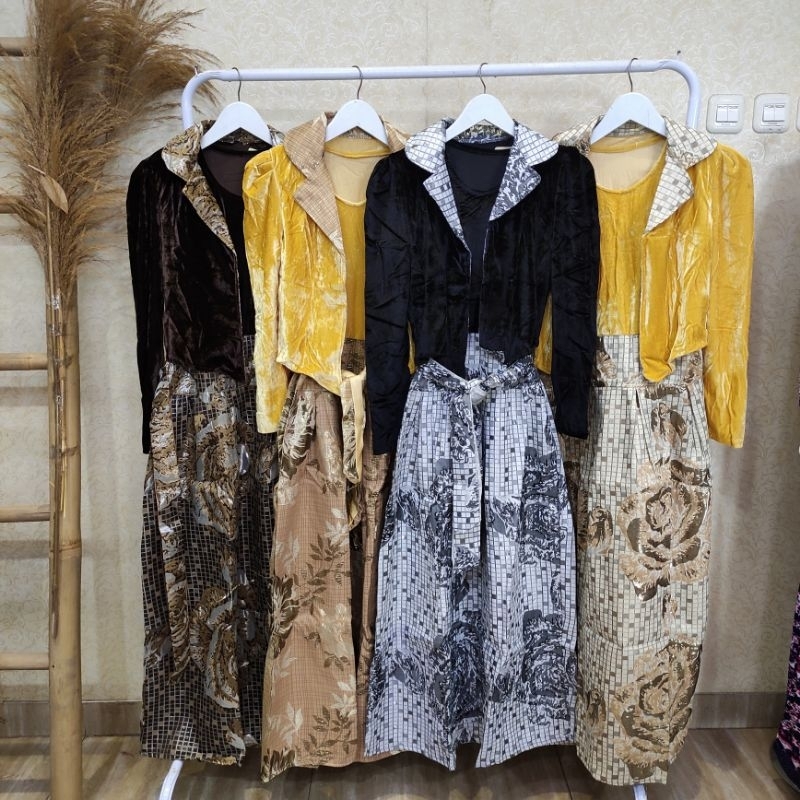 Dress korea mewah/gamis muslimah cardigan bludru terbaru  gamis remaja