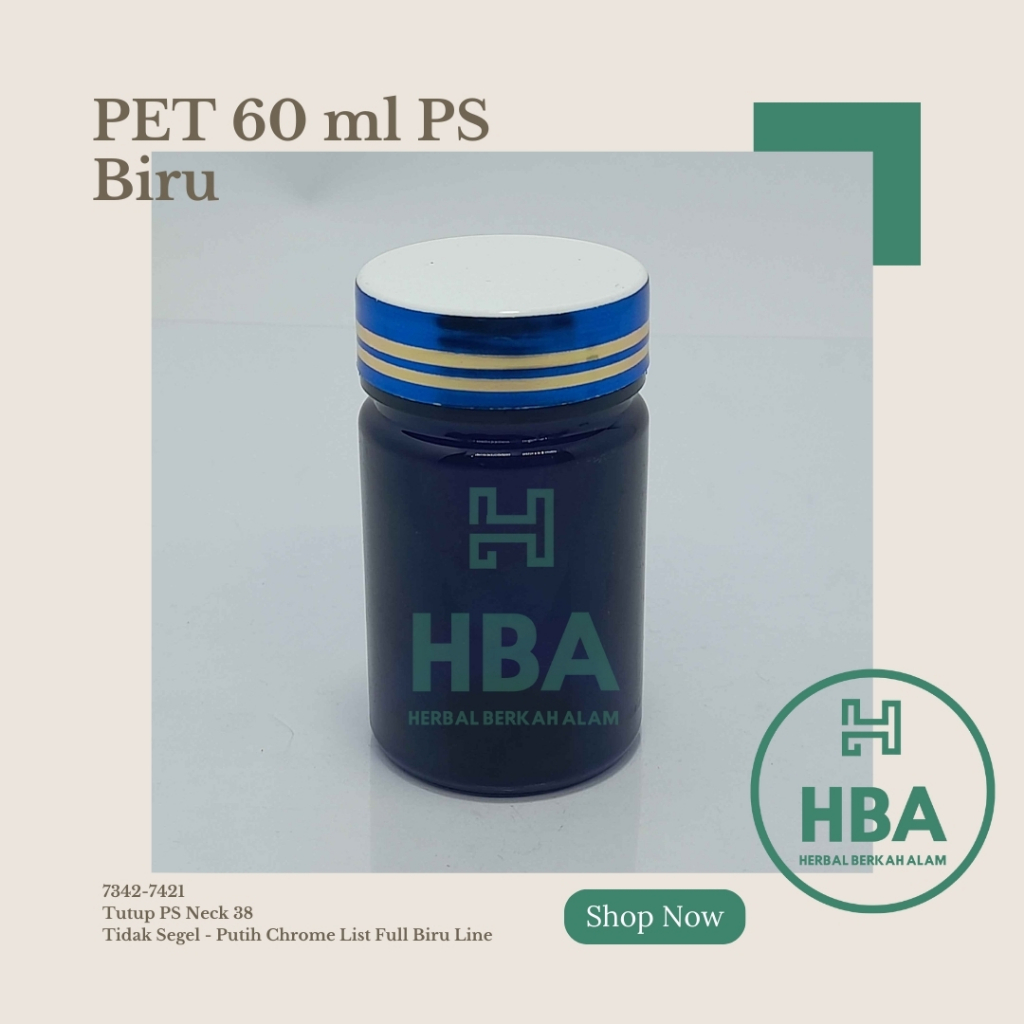 Botol Obat 60 ml Biru Tutup Biru Line Emas / Botol Obat / Botol Plastik / Botol Kosong / Botol Kapsu