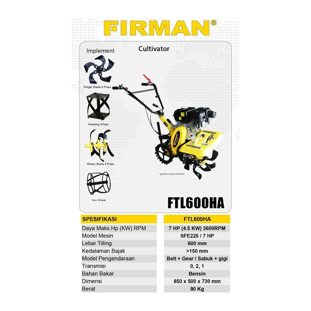 Firman FTL600HA / Mesin Traktor Mini / Mesin Bajak Mini FTL 600HA / Mini Tiller Firman FTL600HP Cult