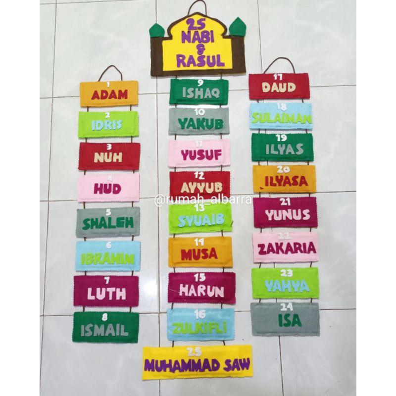 Hiasan Dinding 25 Nama Nabi dan Rasul Kain Flanel/Edukasi belajar