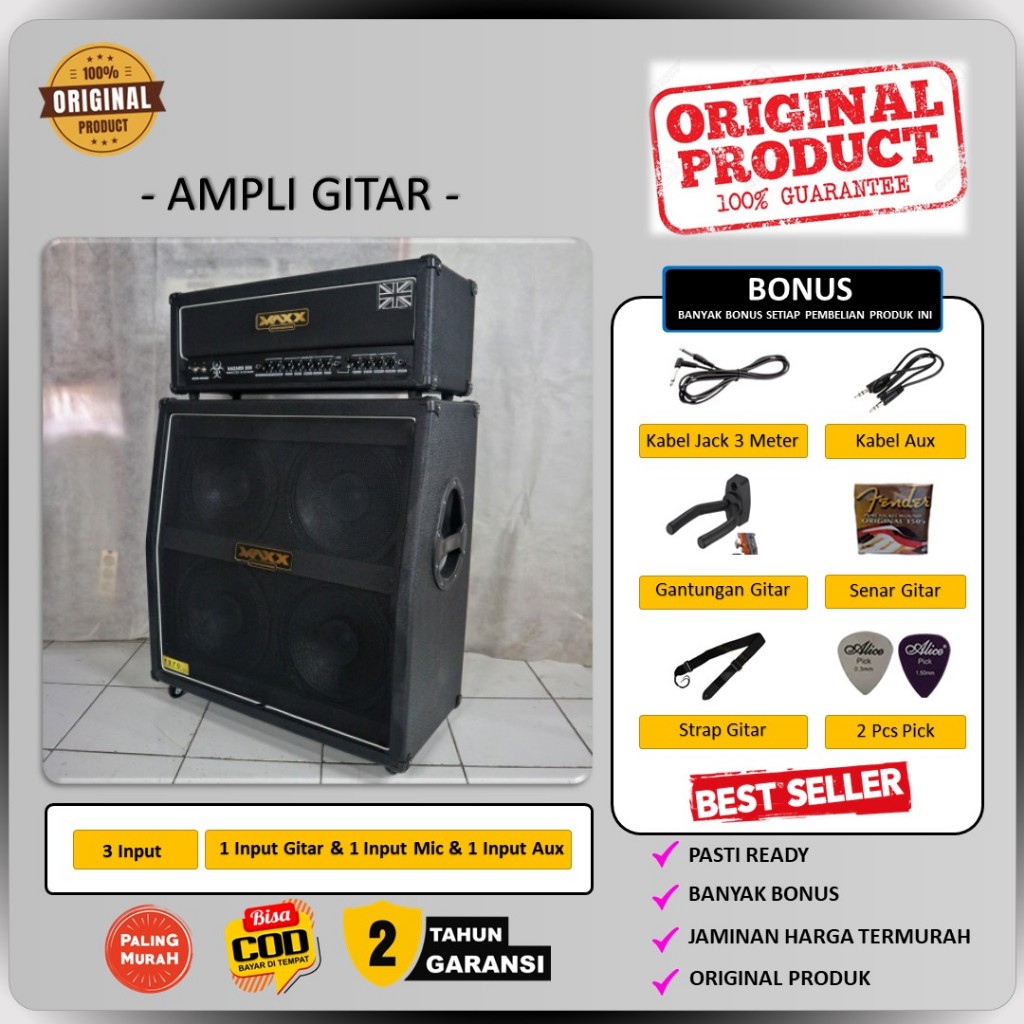 Ampli Gitar & Bass Original 3 Input 4x12 Inch Head Cabinet Banyak Bonus Termurah