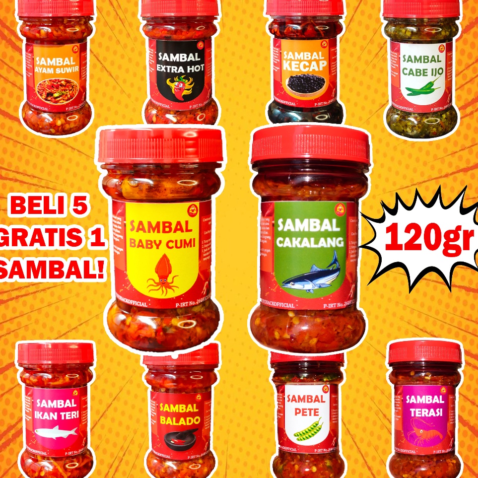 

Kualitas Terbaik SAMBAL BABY CUMISAMBEL CAKALANGPETECABE IJOTERIBALADOEBIEXTRA HOTKECAP PEDASAYAM SUWIR KEMASAN 12gram