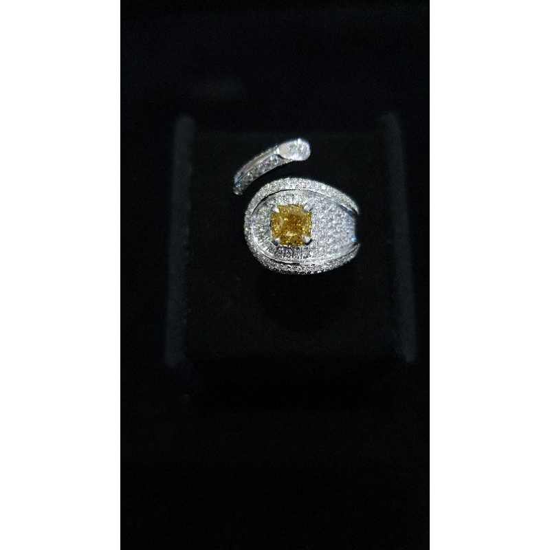 cincin berlian kuning asli (natural color) ring emas putih dan berlian