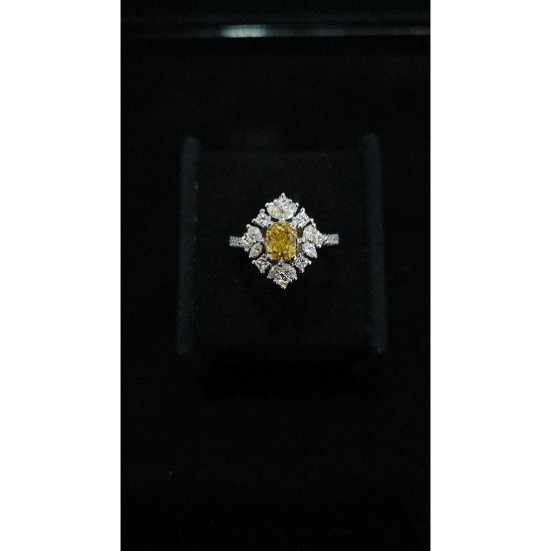 cincin berlian kuning asli (natural color) limited stok ring emas putih dan berlian