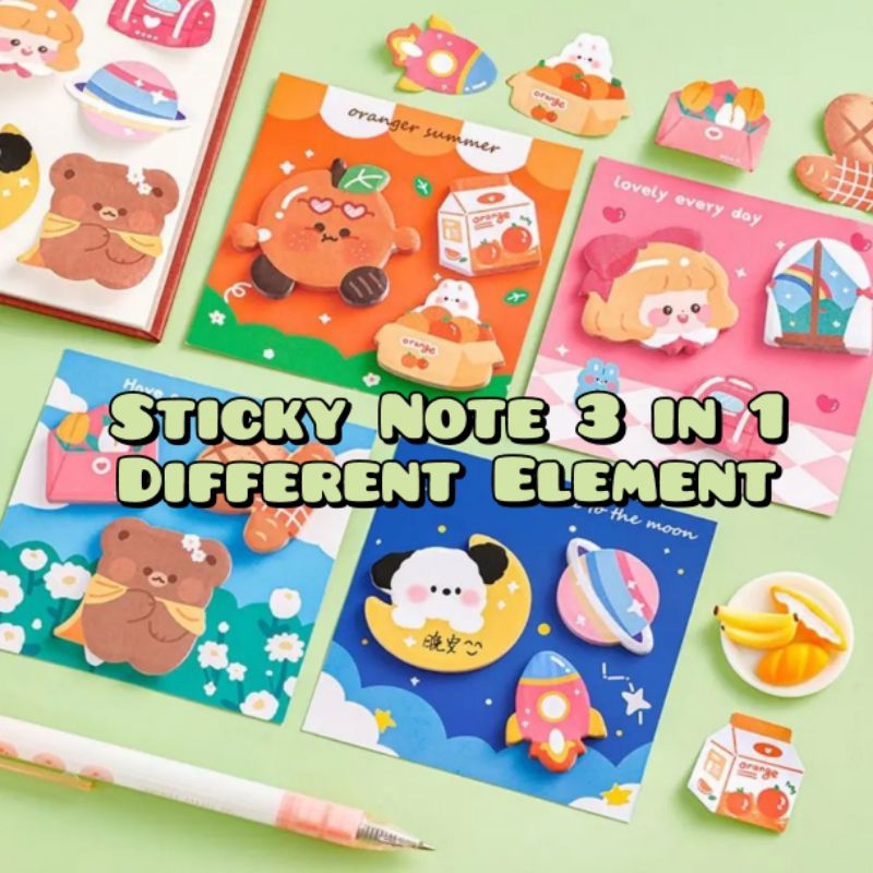 

Sticky Note / Memo Tempel 3 in 1 Lucu Different Element