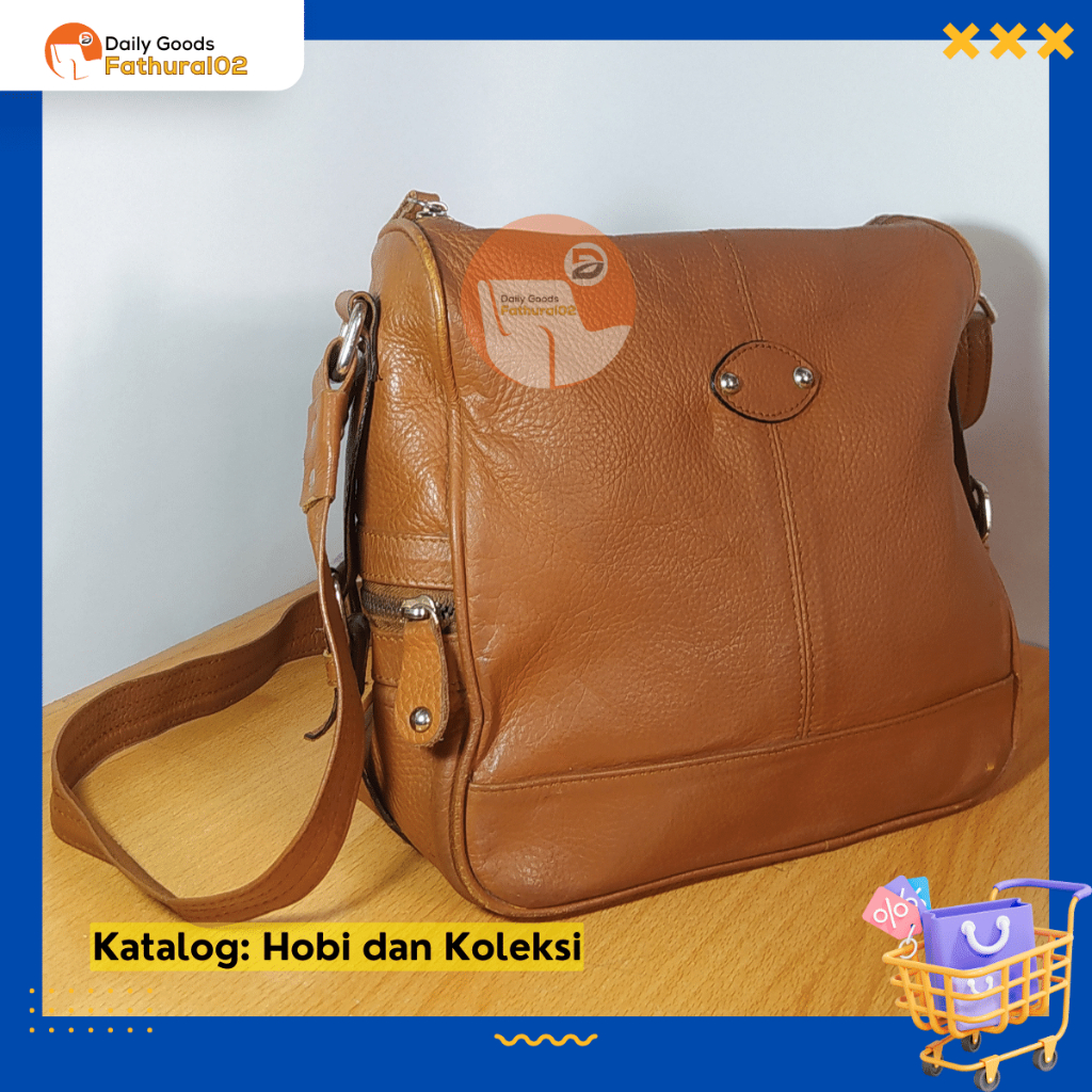 Tas Papirut Wanita Selempang Kulit Asli Original Garut Preloved Ukuran M - Cokelat