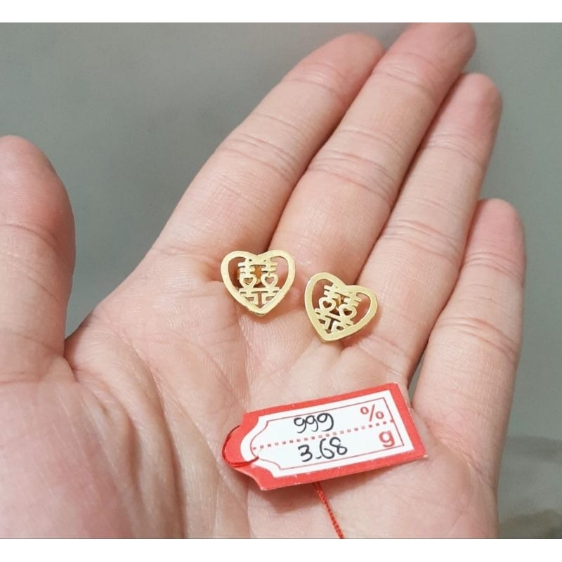 Anting emas 24k xuang xi hati