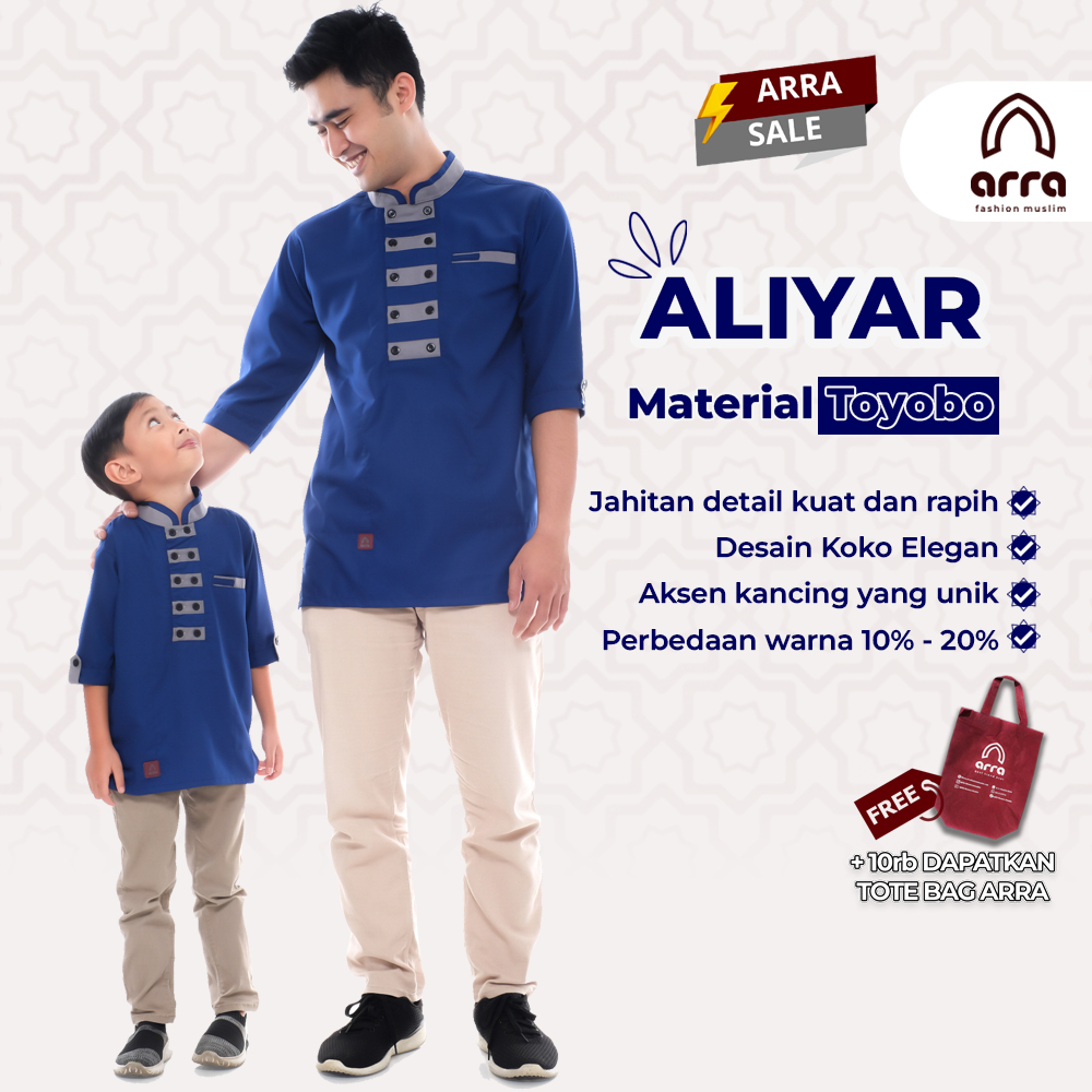 Arra Aliyar Baju Koko Pria Lengan 3/4 Dewasa dan Anak Laki Laki Bahan Toyobo Fodu Size XS S M L XL X