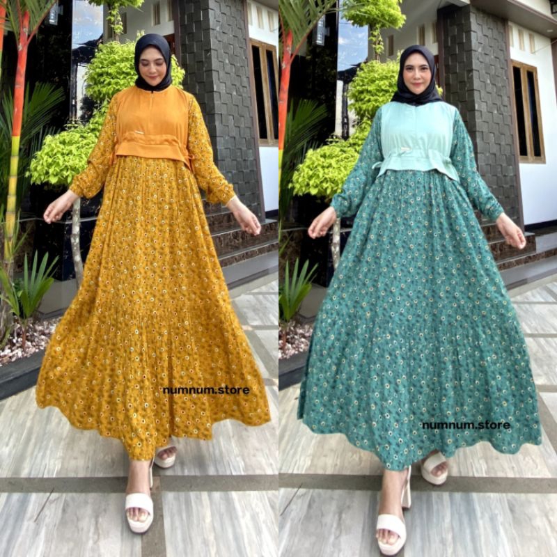 GAMIS AYSHA RAYON MOTIF BUNGA KOMBINASI PREMIUM