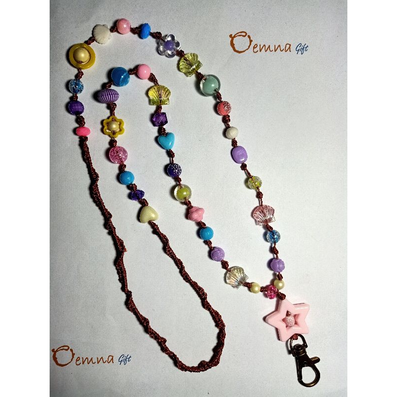 

Lanyard beads id card strap manik lucu + name tag kulit