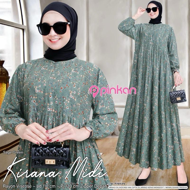 Gamis Maxy Midi Dress Rayon Motif KIRANA MIDI Premium Baju Muslim Dewasa Perempuan Terbaru 2024 Dres