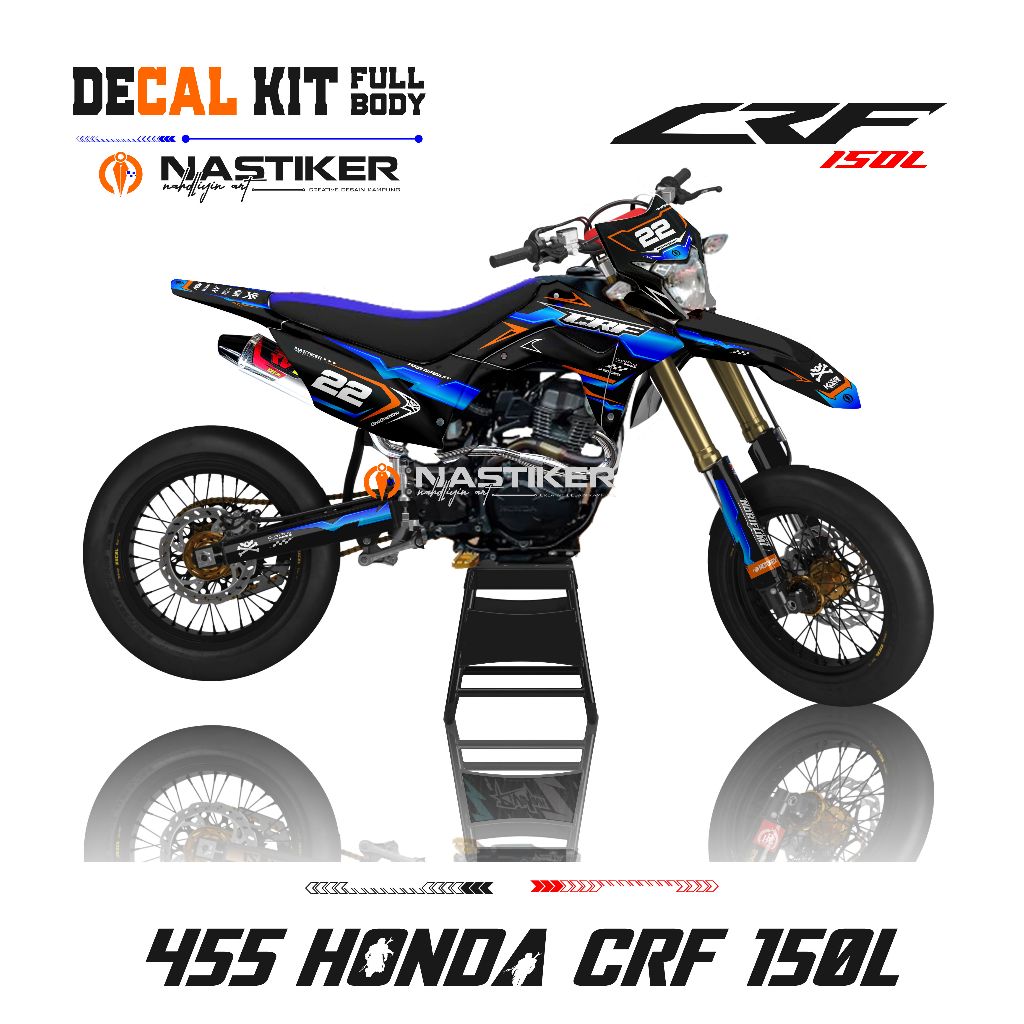 decal KIT honda crf 150l biru keren - stiker decal crf hitam biru bisa reques