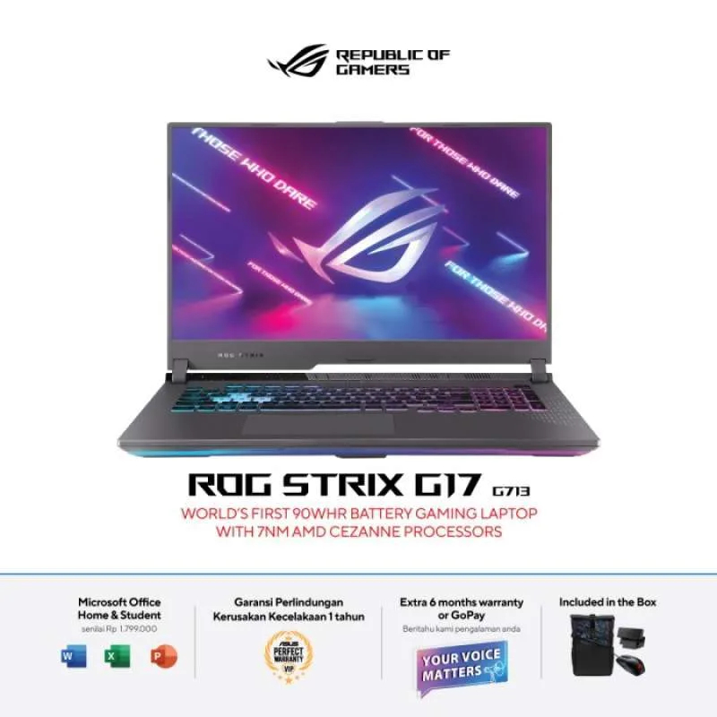 LAPTOP ASUS ROG STRIX G713RC-R735B7G-O ECLIPSE GRAY LAPTOP GAMING TERMURAH TERBARU BERGARANSI RESMI 