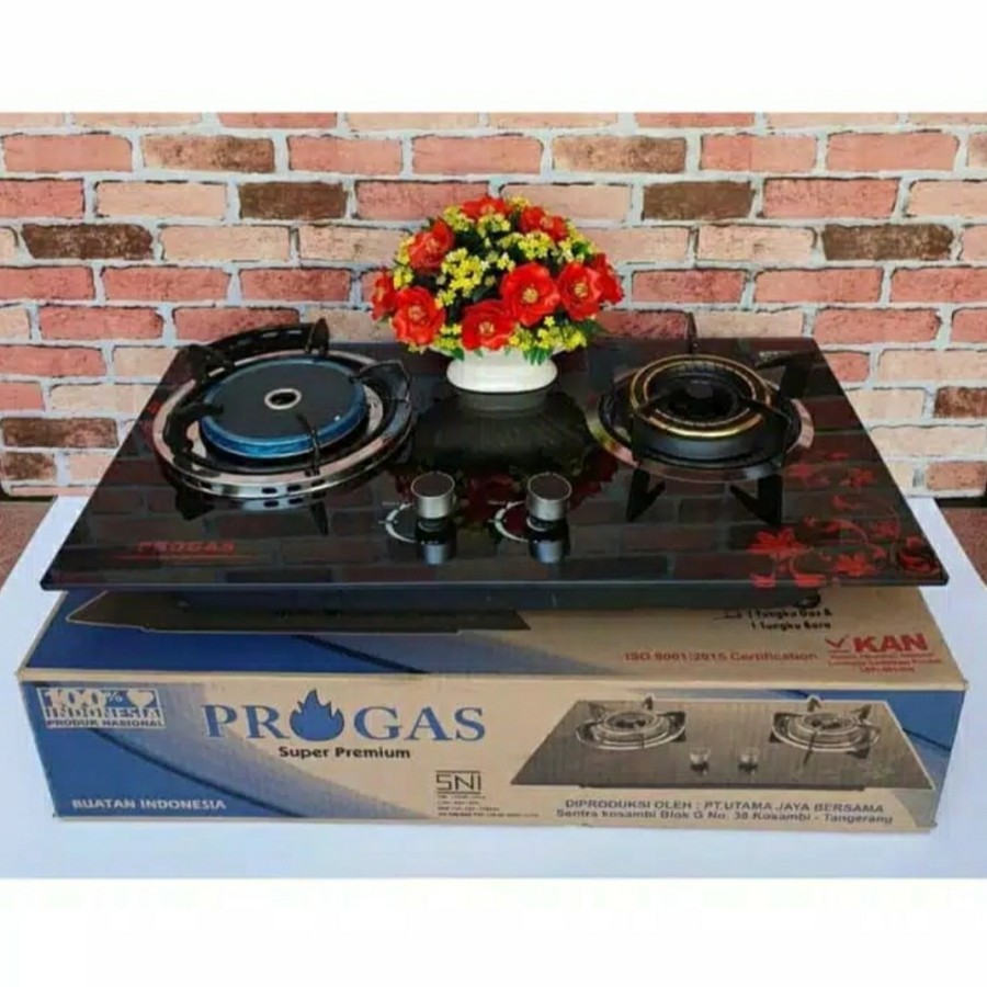(Gojek) Kompor Tanam Progas 2 Tungku PG-569. Kompor Kaca