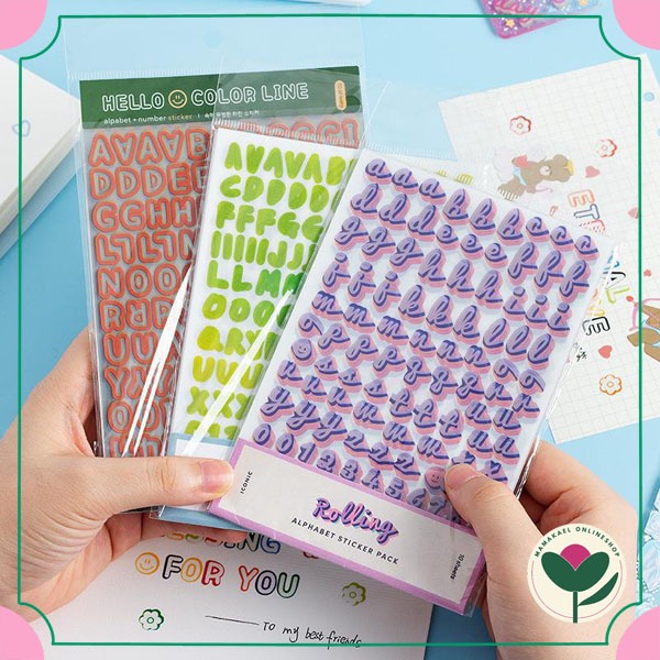 

1 set isi 9 lembar sticker alphabet number deco stiker huruf angka DIY jurnal scrapbook MK1471