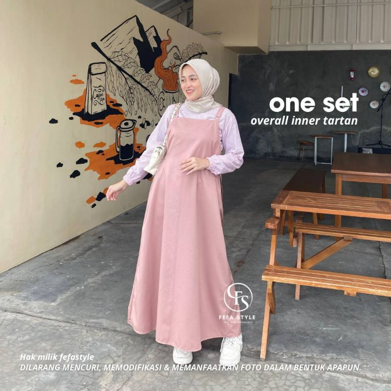 [COD] ONE SET WANITA DAILY - NAOMI OVERALL MIX INNER TARTAN By Fefastyle