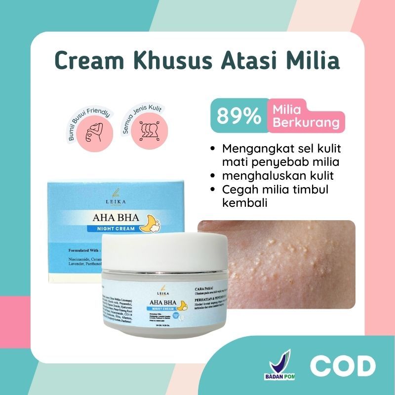 CREAM KHUSUS MILIA AHA BHA Night Cream Milea Leika Skincare Penghilang Milia Ampuh Mengangkat Sel Ku