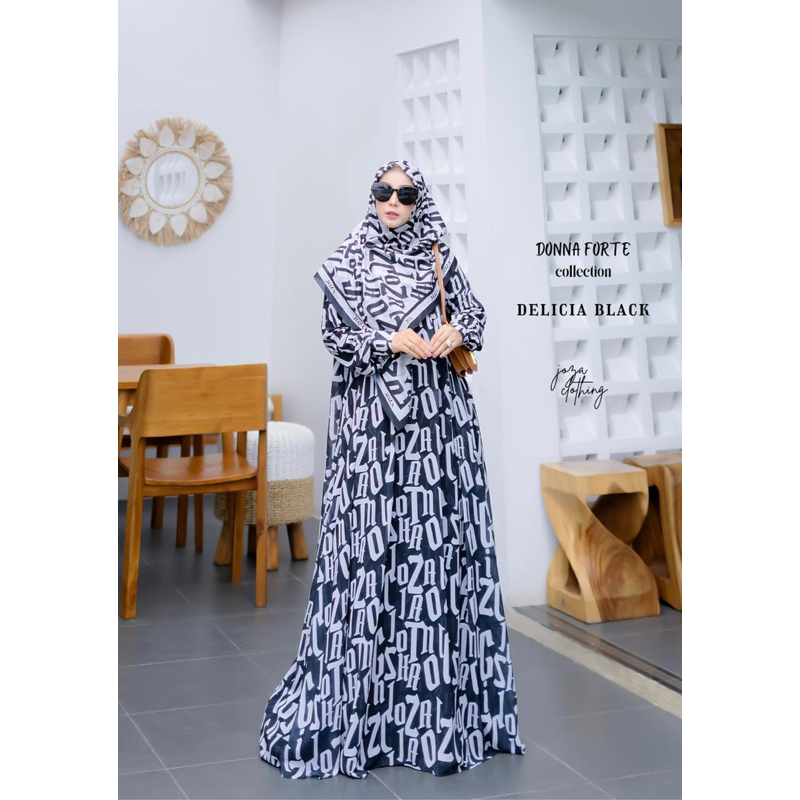 DELICIA SERIES JOZA ARINA CLOTHING GAMIS DRESS BUSUI HITAM ABU HAJI UMROH SCARFT BIRU MUDA