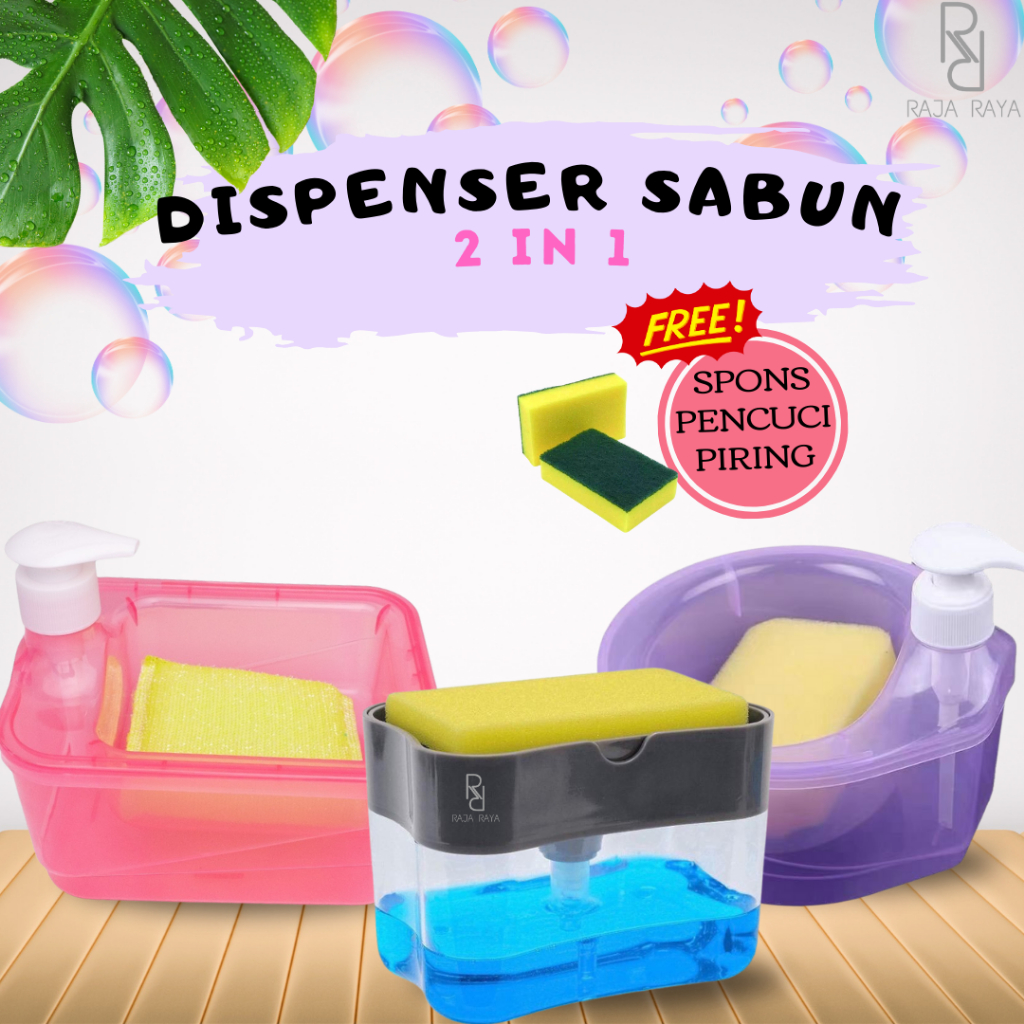 DISPENSER SABUN CAIR FREE  SPONS CUCI PIRING / Dispenser 2in1 Holder Sponge / Tempat Sabun Sabun Cuc