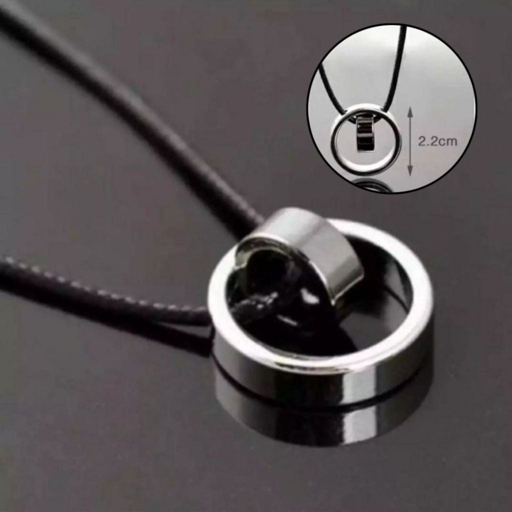 Kalung Tali Pria Bandul Cincin Cowok Style Keren Liontin Double Ring Silver Anti Karat Tidak Luntur
