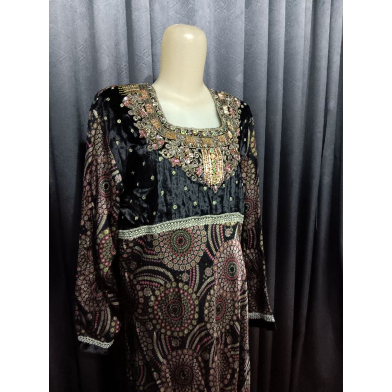 gamis beludru mix sutra ori payet mewah