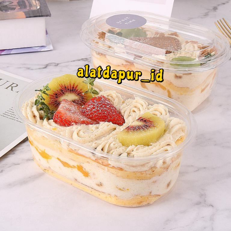 Promo 1pcs korean dessert box Oval Premium dessert cup tiramisu cup puding cup box mika kue