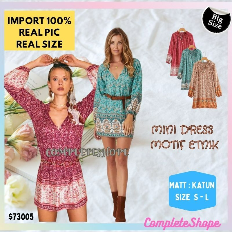 BAJU PAKAIAN DRESS WANITA BIGSIZE OVERSIZE JUMBO LENGAN PANJANG DRESS ETNIK KEKINIAN ALA KOREA DRESS