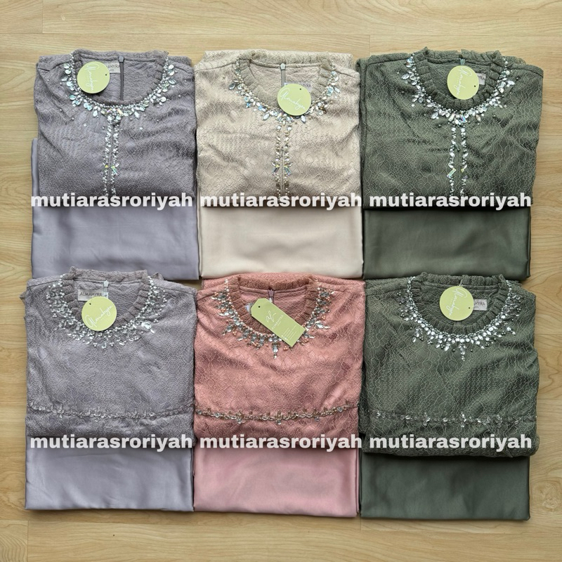 READY STOCK Almahyralooks Amora Tunic GRATIS Rok Lilit Senada Pink S M XL Chantily Lace Tulle Beads 