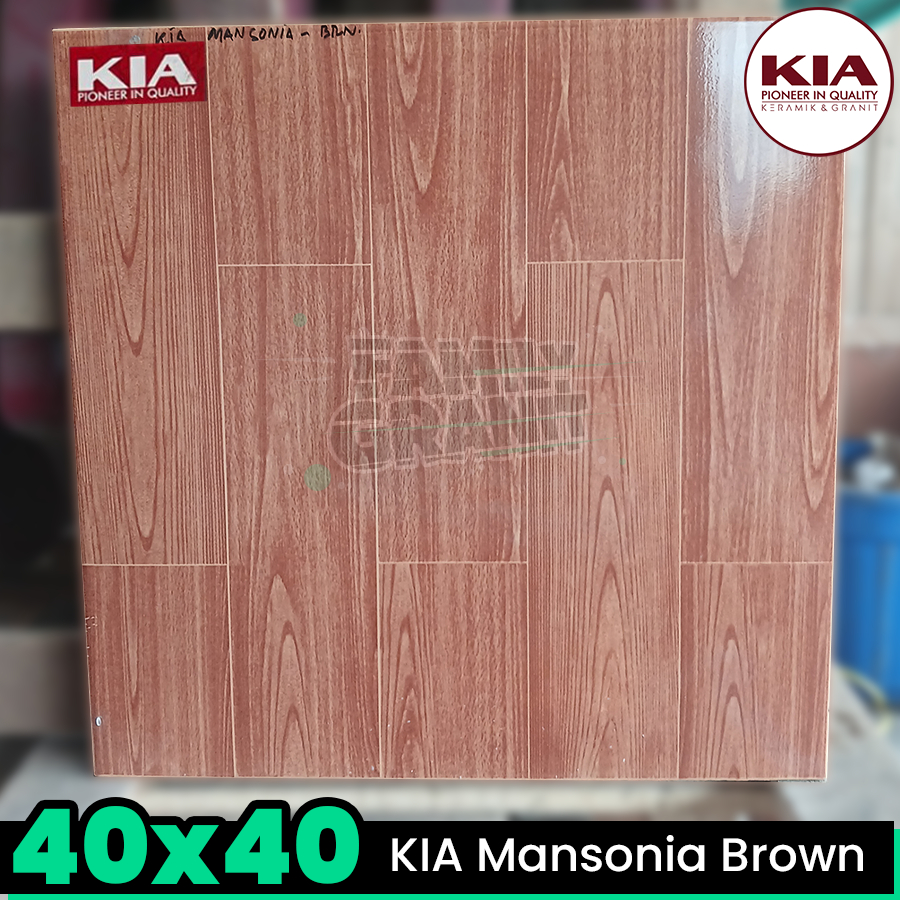 Keramik Motif Kayu 40x40 KIA Mansonia Brown Lantai Teras Glossy