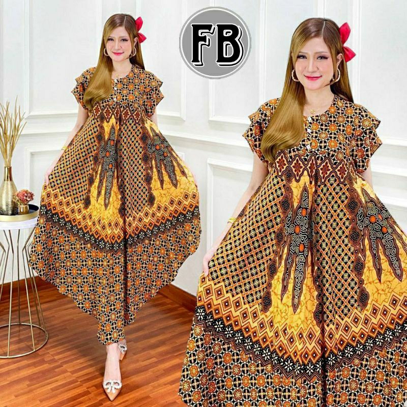 FLOWRITA - DASTER KLOK SOGAN COKLAT MOTIF BATIK PEKALONGAN