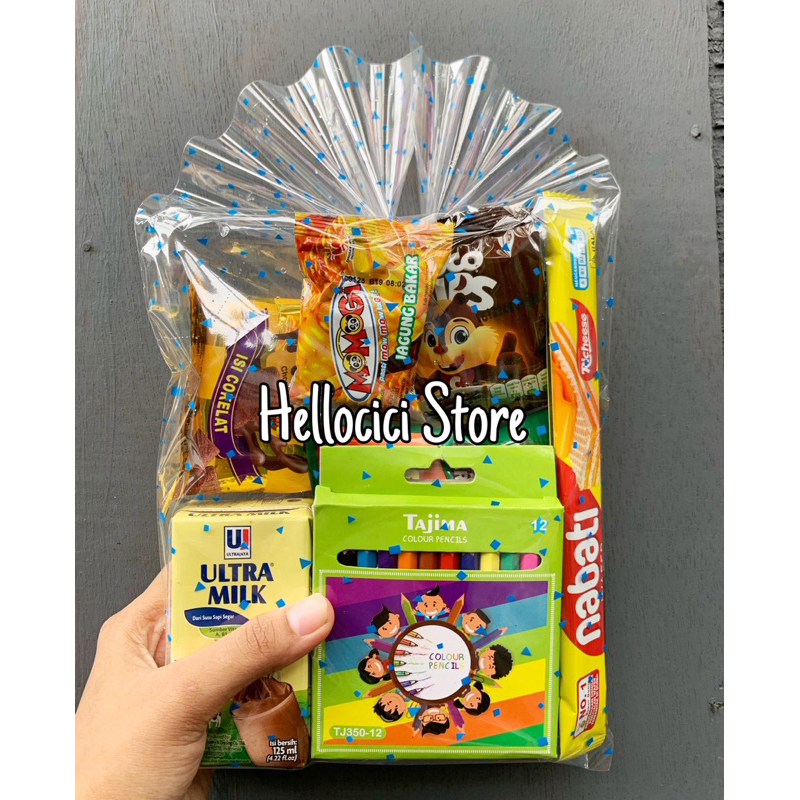 

PARCEL BINGKISAN SNACK + PENSIL WARNA 12 SET KEMASAN ULANG TAHUN