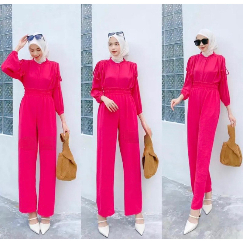 Setelan One Set Baju Celana Jalan Wanita Fuscia Fuchsia Jumbo Model Kekinian Terbaru 2024