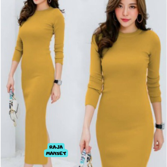 TUNIK DRESS RAJUT RIB PREMIUM LENGAN PANJANG
