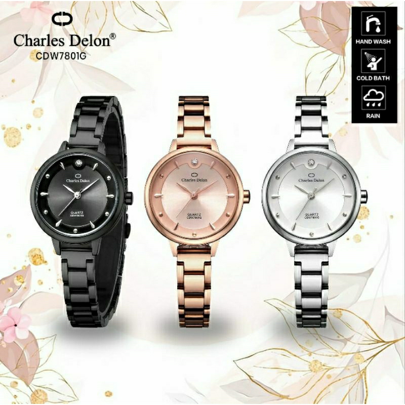 jam tangan charles delon rantai stainless permata mewah
