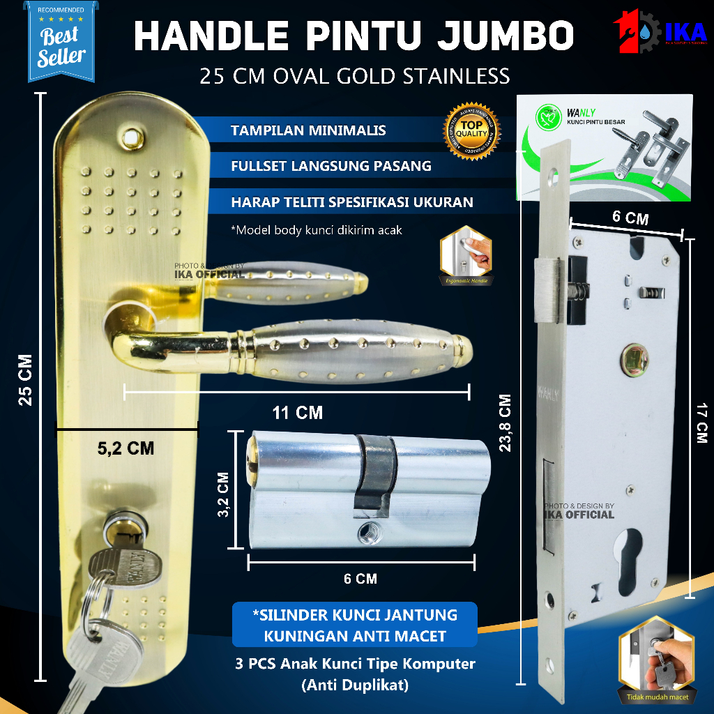 Kunci pintu top grande silinder handle pintu komplit / KUNCI PINTU TOP GRANDE ROYAL 25 CM LARGE /KOM