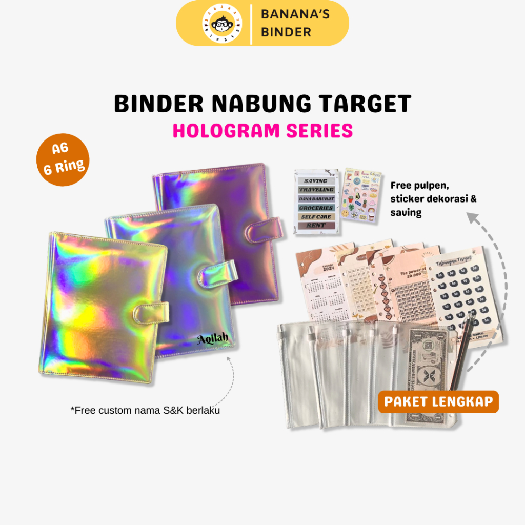 

Binder Nabung Hologram A6 Free Custome Nama Paket Kombo Warna Polos Special A6 6 Ring