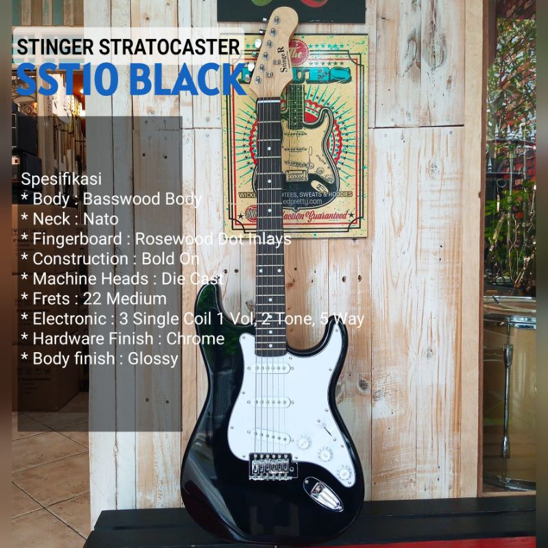 Gitar Elektrik Stinger Stratocaster SST10 Black