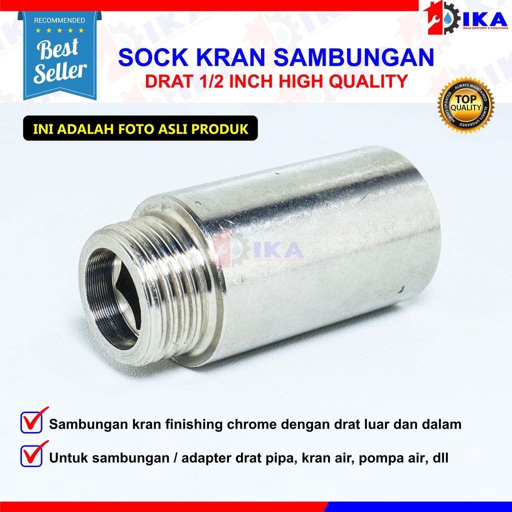 Sok Kran Drat Luar Dalam 1/2 Inch Inci Panjang Pendek Kuningan Sock Sambungan Keran Nepel Pipa 1/2"
