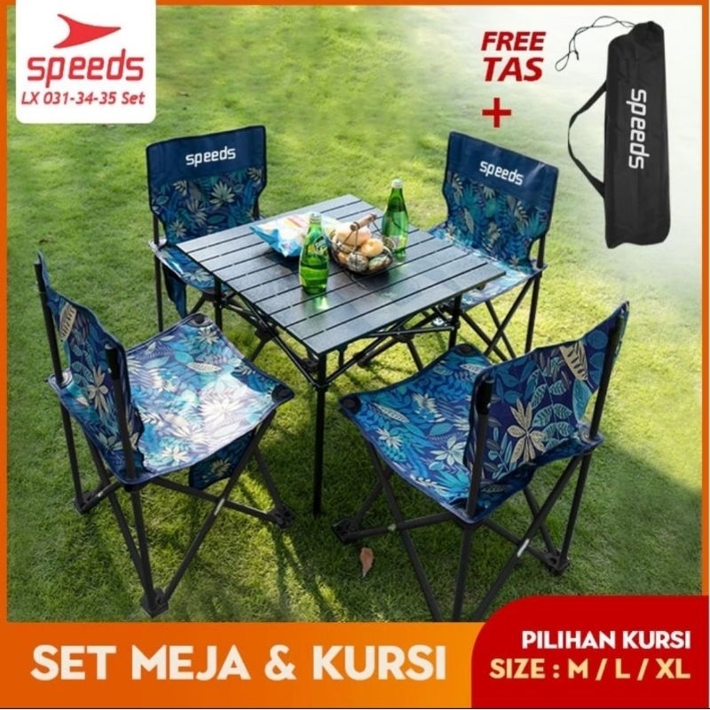 SPEEDS SET PAKET ISTIMEWA 2 KURSI LIPAT & MEJA TABLE ALUMUNIUM KOTAK XL OUTDOOR PIKNIK CAMPING