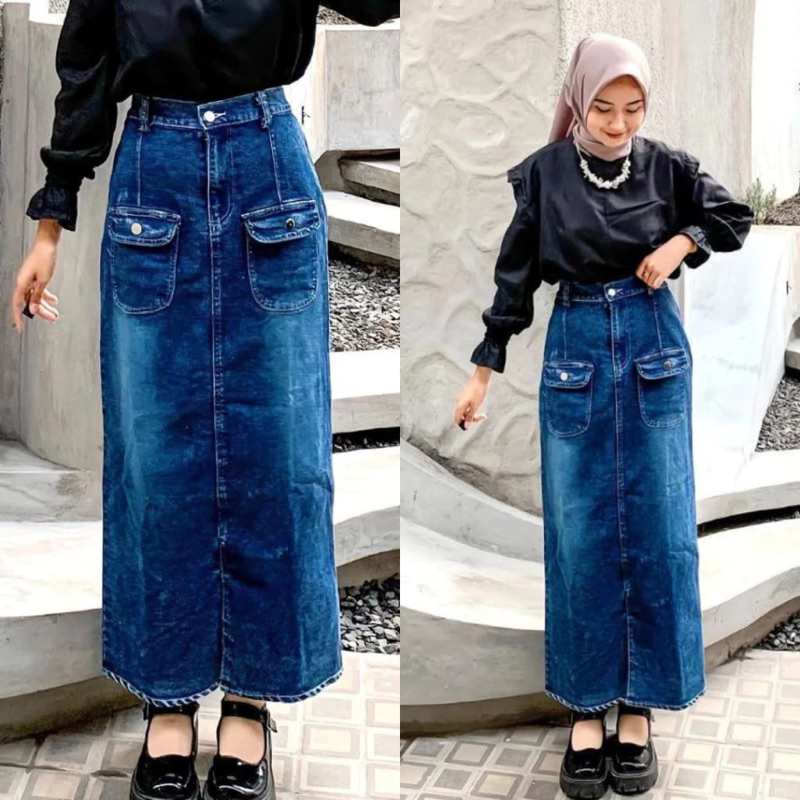 Highwaist Rok span wanita terbaru praba ootd korean style / Praba Rok Jeans Skirt