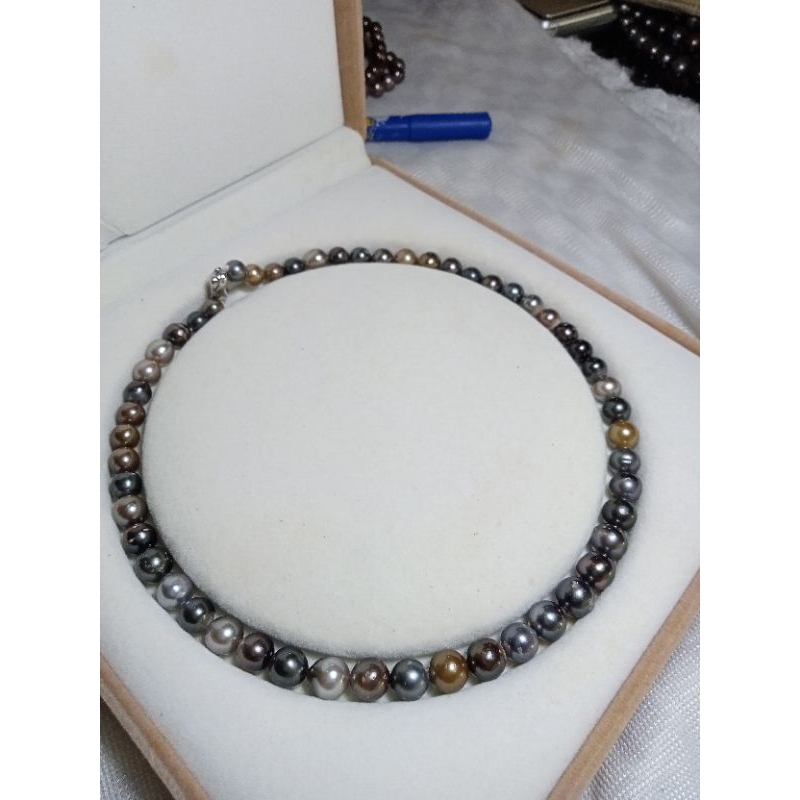 kalung full mutiara air laut hitam peacok Tahiti low grade