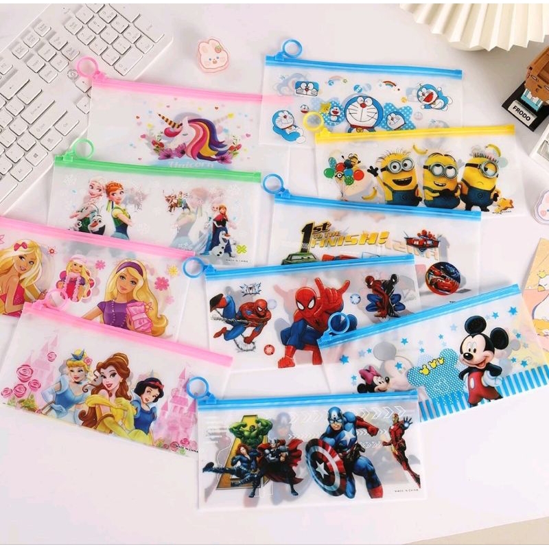 

Tempat Pensil Pulpen Transparan Ziplock Karakter Serbaguna Pouch Zip Lock